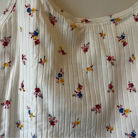 Old Navy XL Tall Ribbed Floral Tank Top Adjustable Straps White Cotton Blend NWT - Picture 3 of 12